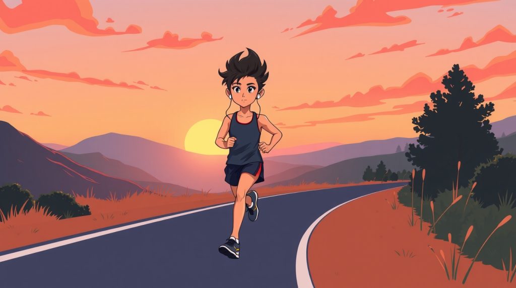 Flux Schnell A lone jogger with determined facial features and 0