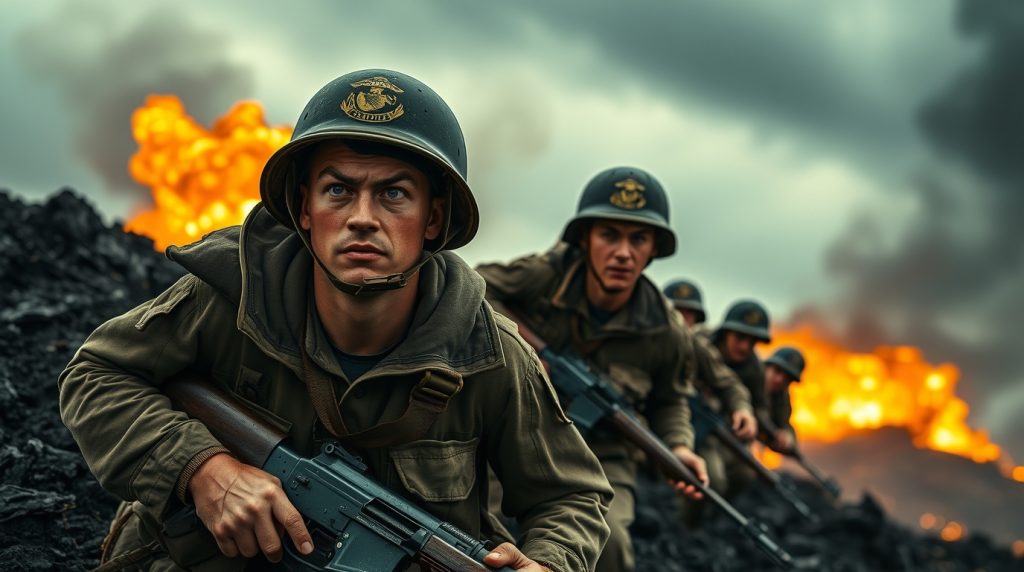 Flux Schnell US Marines with determined facial expressions wea 0