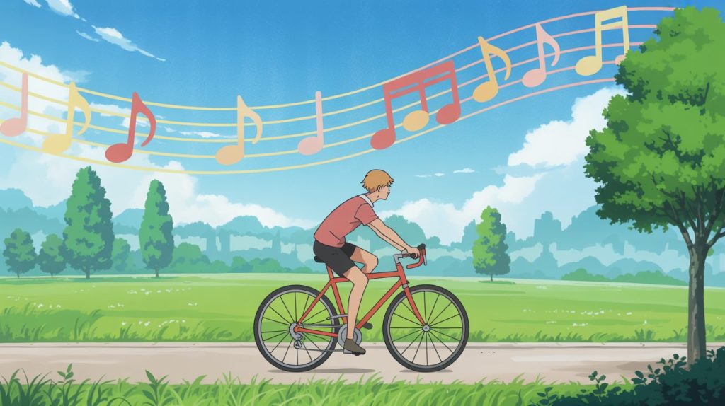 a cyclist riding through a park with mus 5FSThJTyR6614s0E3CN3tQ hIMUncfZQwuUKdaLL2MRQA